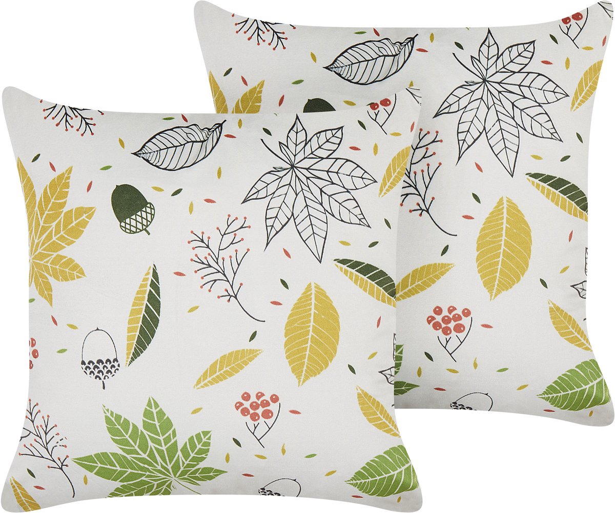 Beliani MULLEIN - Sierkussen set van 2 - Gebroken wit - 45 x 45 cm - Fluweel Meerkleurig