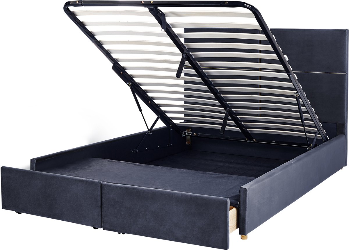 BELIANI VERNOYES - Bed met opbergruimte - Marineblauw - 160 x 200 cm - Fluweel