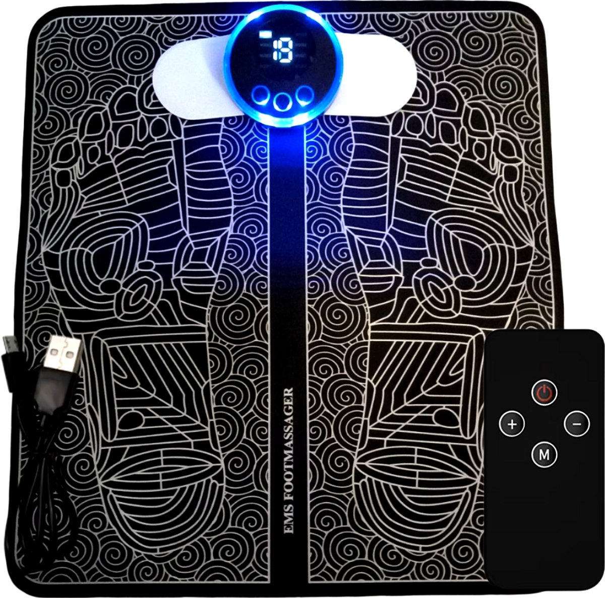 FineMart - Voetmassage Apparaat - Neuropathie - 8 Mode 19 Niveaus - Bloedcirculatie Apparaat - Grote Mat - EMS - USB oplaadbaar - Draadloos - Zwart