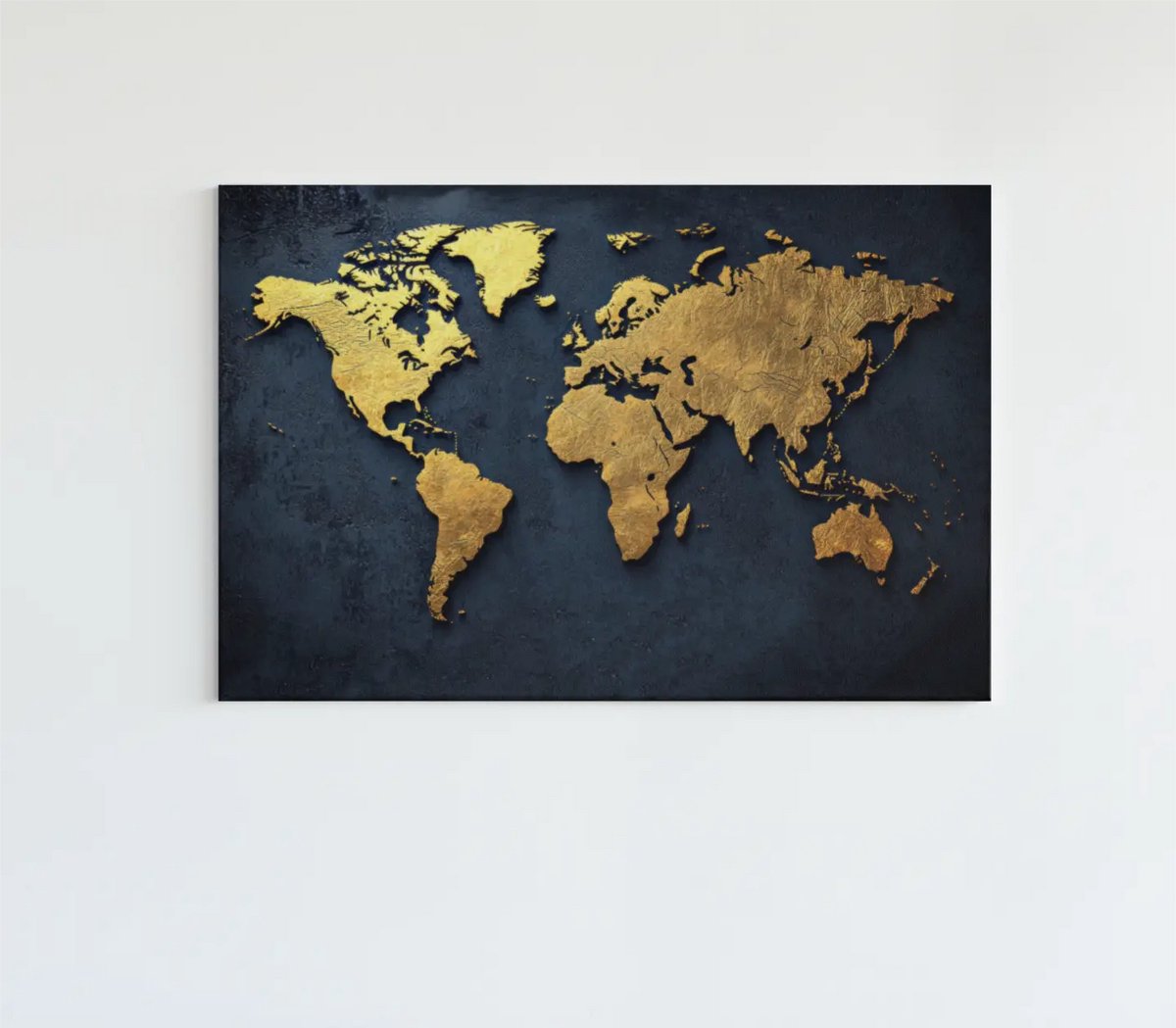Trendex Global Canvas Schilderij - Wereldkaart Goud op Zwarte Achtergrond - 120x80x2 cm