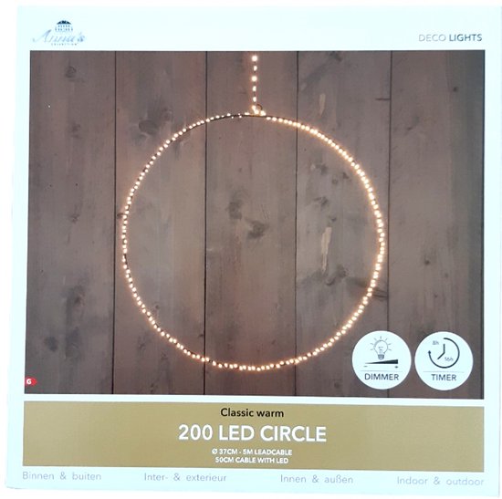 Suspension de Noël ronde noire avec 200 lumières LED blanc chaud D 37 cm