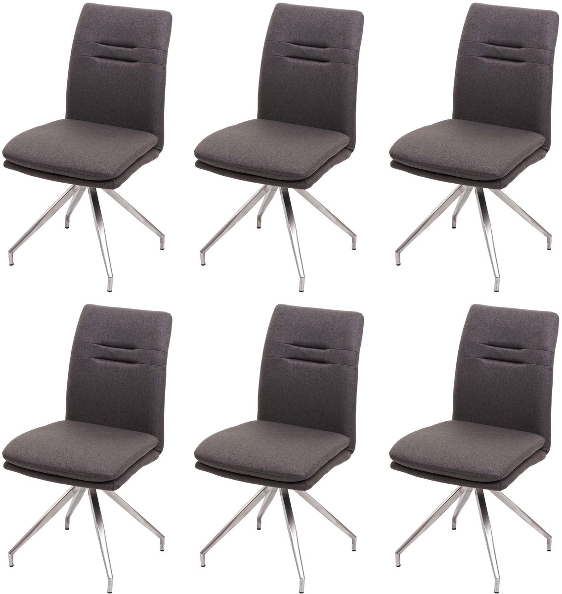 MCW Set van 6 eetkamerstoelen MCW-H70, keukenstoel, stoel met rugleuning, stof/textiel, geborsteld roestvrij staal ~ grijs-bruin