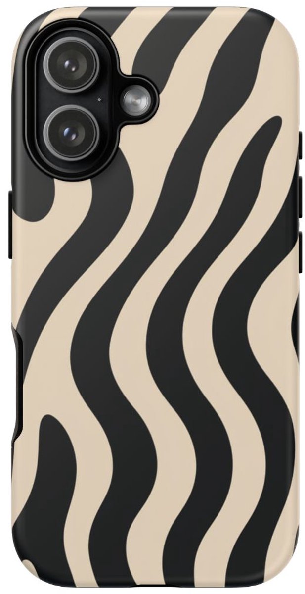 Zwart-Beige Abstracte Golvende Lijnen – Telefoonhoesje Geschikt voor iPhone 17