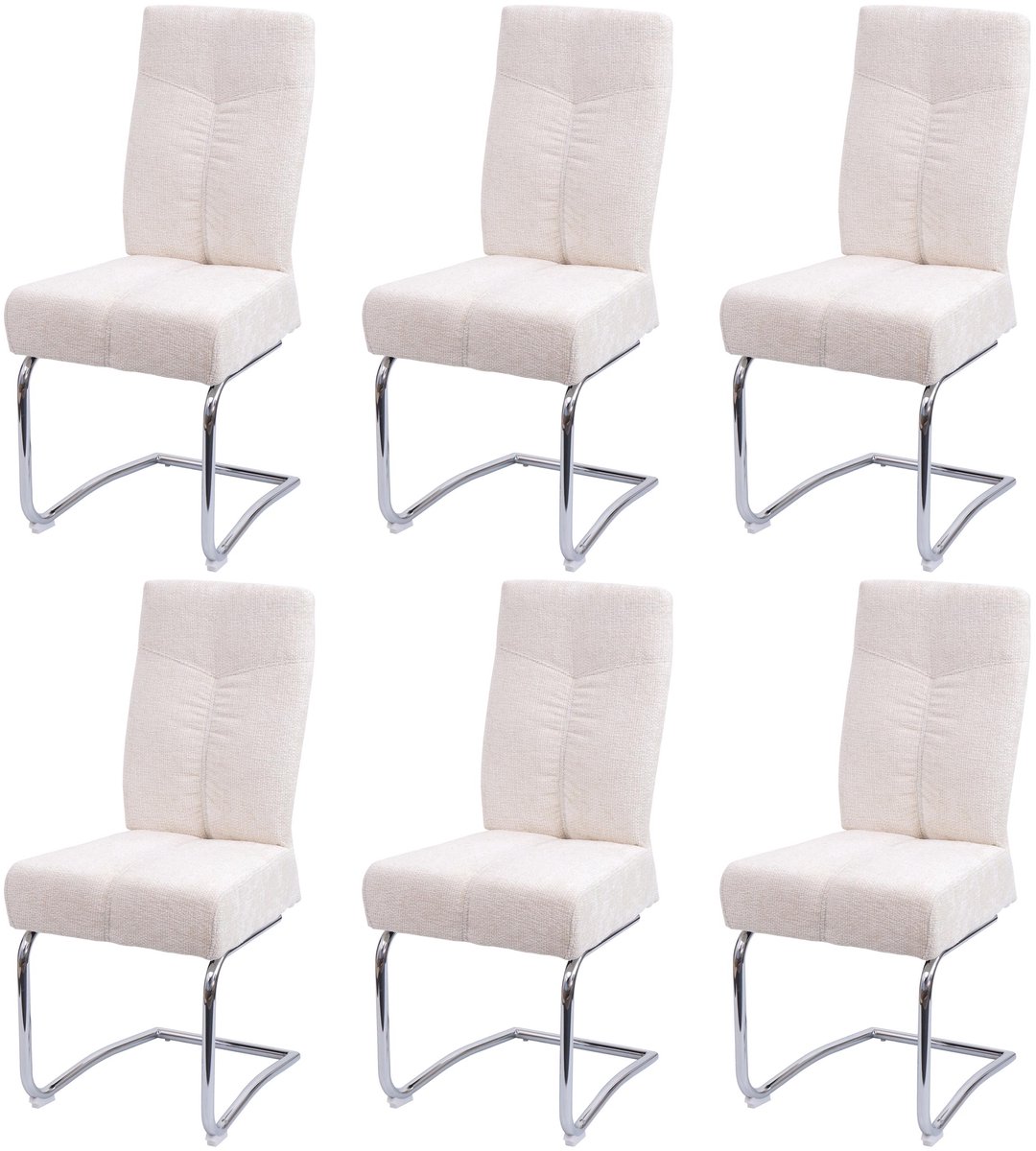 Set van 6 eetkamerstoelen MCW-G56, keukenstoel met sledestoel rugleuning, metalen stoel met rugleuning, stof/textiel chenille ~ crème