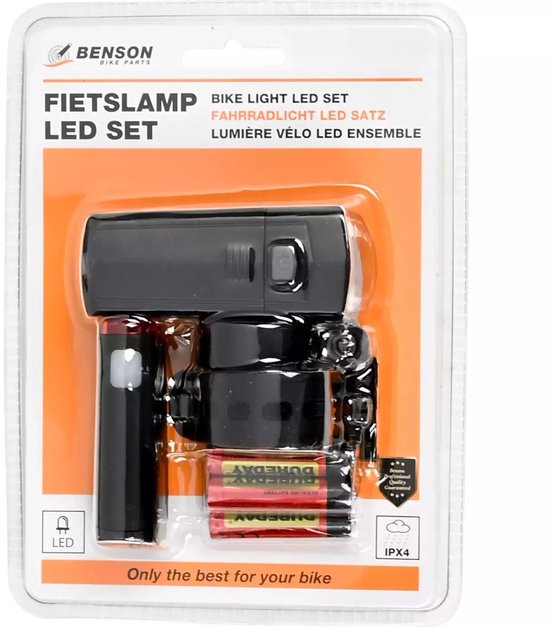Benson Fietslamp LED set - voor / achterlicht - waterbestendig IPX4 - inclusief batterijen — afbeelding 3