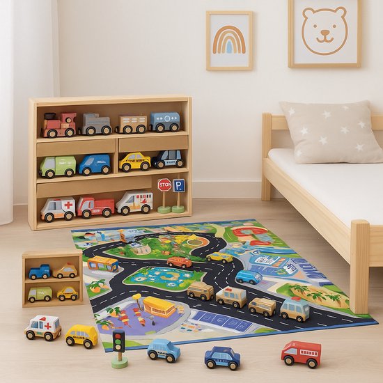 Maxx Kidz Houten Auto's met Speelkleed Set