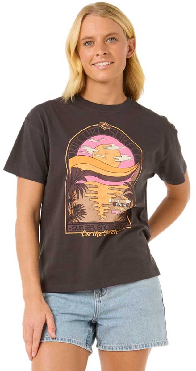 Rip Curl Sun & Sea Relaxed T-shirt Met Korte Mouwen Zwart,Grijs XS Vrouw
