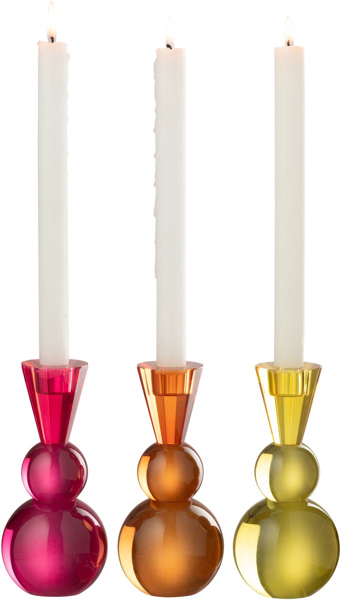 J-Line kaarshouder - glas - mix - 3 stuks Oranje - Geel