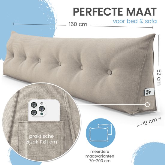 Coussin de soutien dorsal ELONEO, coussin triangulaire et coussin de tête de lit pour lit et canapé, housse amovible et lavable, poche latérale pratique