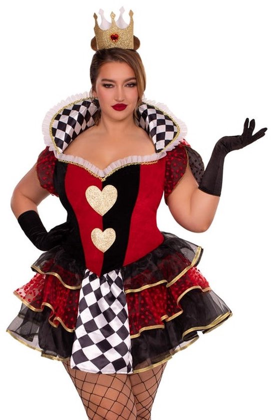 Leg Avenue - Plus Queen of Hearts Kostuum jurk - XL/2XL - Rood/Multicolours