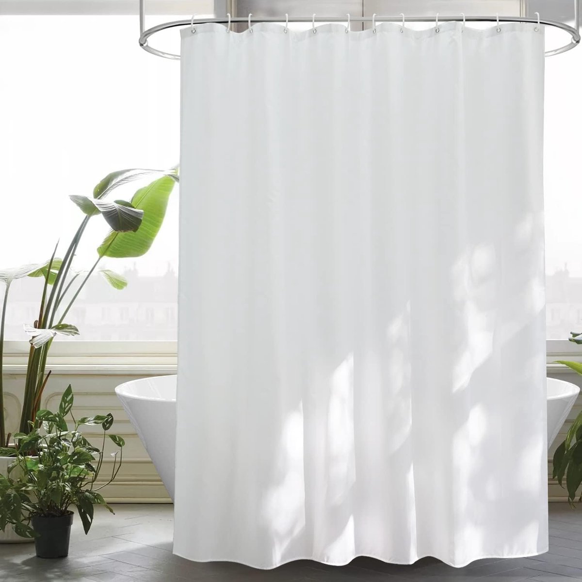 Douchegordijn 180 X 200 Cm - Badkamer Accessoires - Waterdicht En Snel-Drogend - Schimmelwerend - Met Ringetjes En Haken - Machinewasbaar - Polyester - Wit