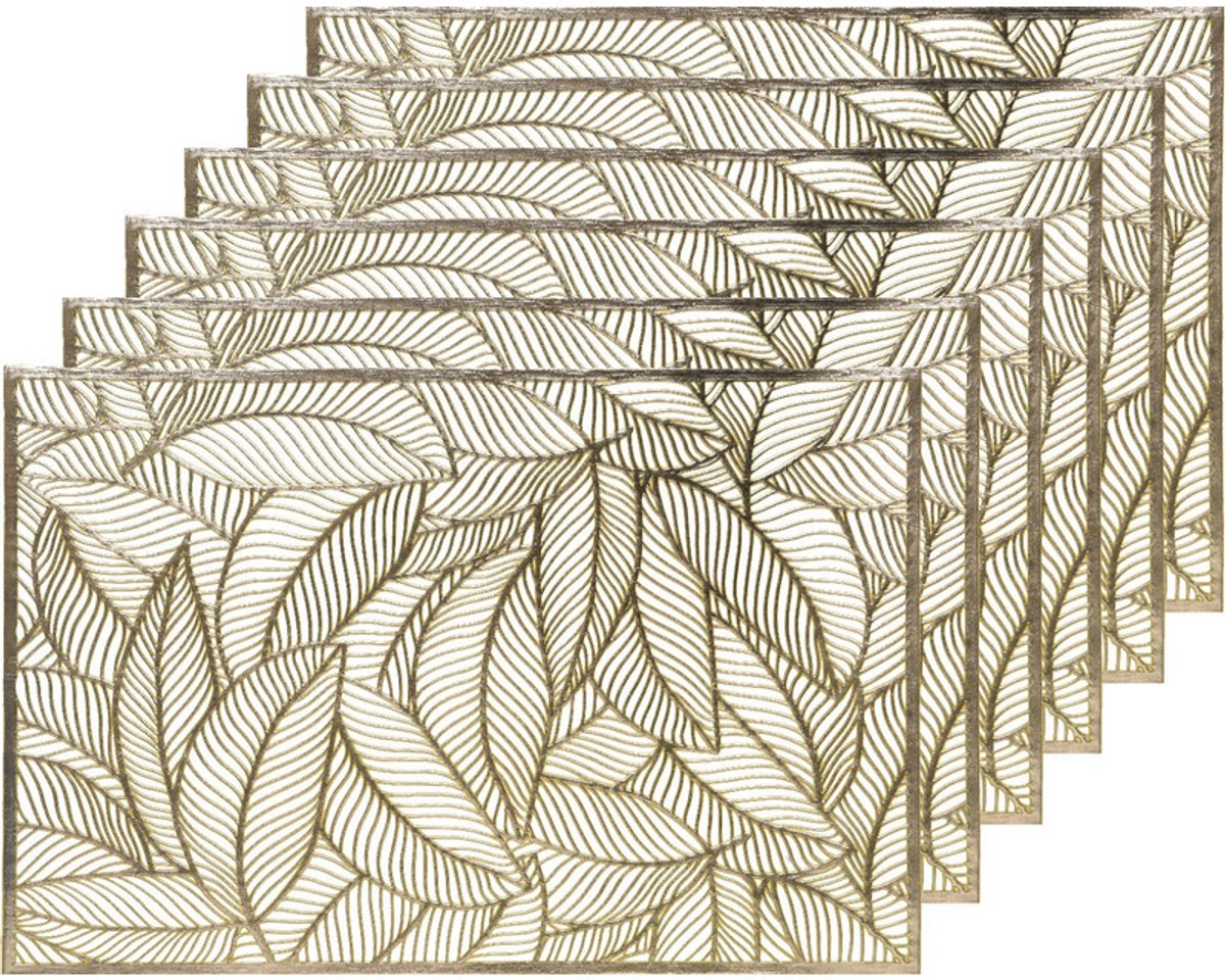 Decoris Tafel placemats - 6x - gouden bladeren - 30 x 45 cm - diner - ontbijt - kerst