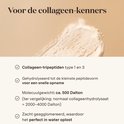 Gedroogd collageenpoeder met tekst over tripeptiden en opname.