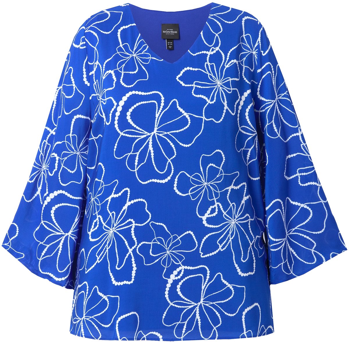 Ulla Popken - Dames - Shirtblouse dubbelgelaagd V-hals lange mouwen - Kobaltblauw - Maat 54+
