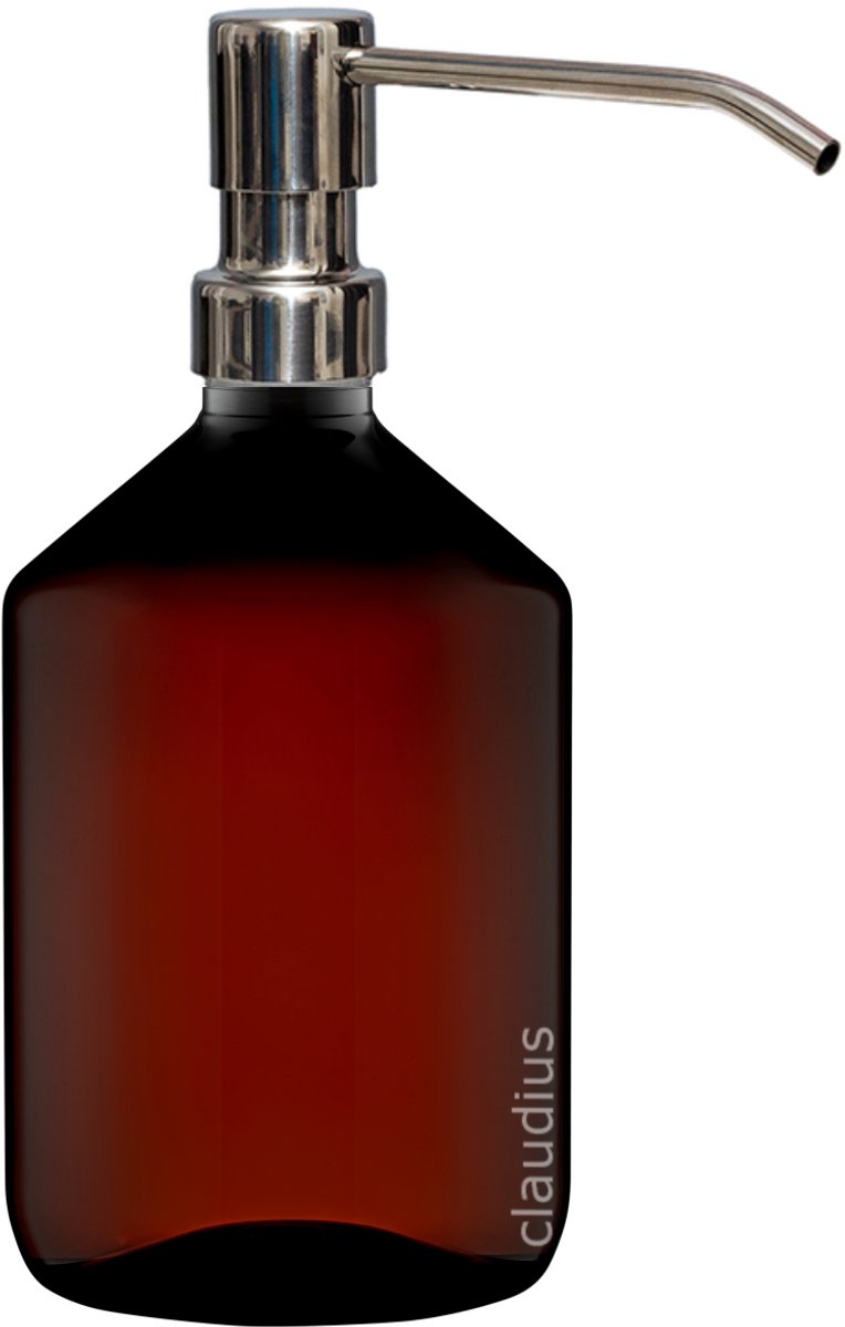 Lege Plastic Fles Apothekersfles 500 ml PET Amber bruin - met luxe RVS zilverkleurige pomp - set van 5 stuks - navulbaar - leeg