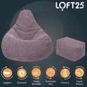 Lila beanbag stoel en poef. Kenmerken: Corduroy stof, dubbel gestikt, lichtgewicht, duurzaam, zacht, hoge rugleuning, goede houding, makkelijk te reinigen.