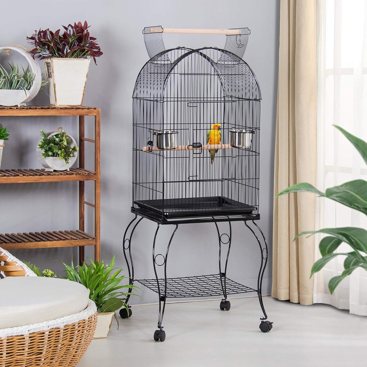 Papa Simba Vogelvolière grote vogelkooi met deuren vogelhuis ,59 x 59 x 150 cm , Zwart , HMTM-BC-10010-Black