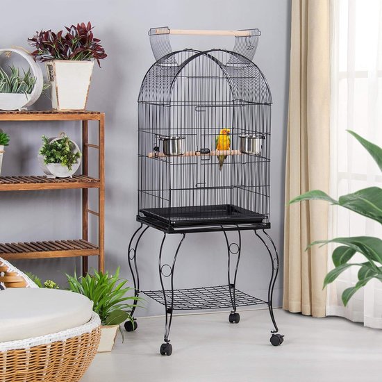 Papa Simba Vogelvolière grote vogelkooi met deuren vogelhuis ,59 x 59 x 150 cm , Zwart , HMTM-BC-10010-Black