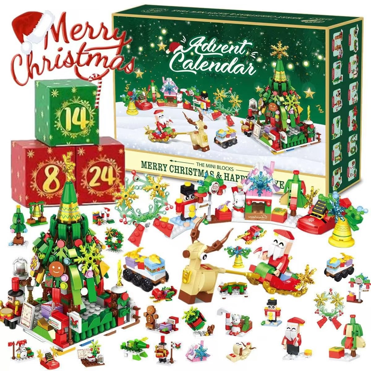 Adventskalender 2025, Houten kerst aftelkalender- 24-daagse kerstkalender voor kinderen- kerstboom aftelkalender blindbox- decoratieve houten kubussen