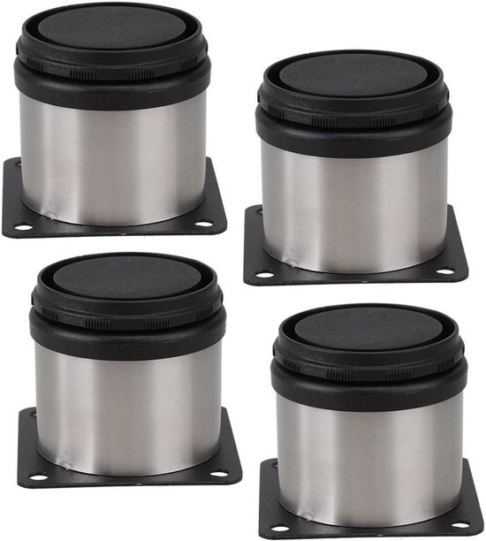 Set van 4 verstelbare metalen tafelpoten voor keukenkast van roestvrij staal zwart en zilver 50 x 50 mm