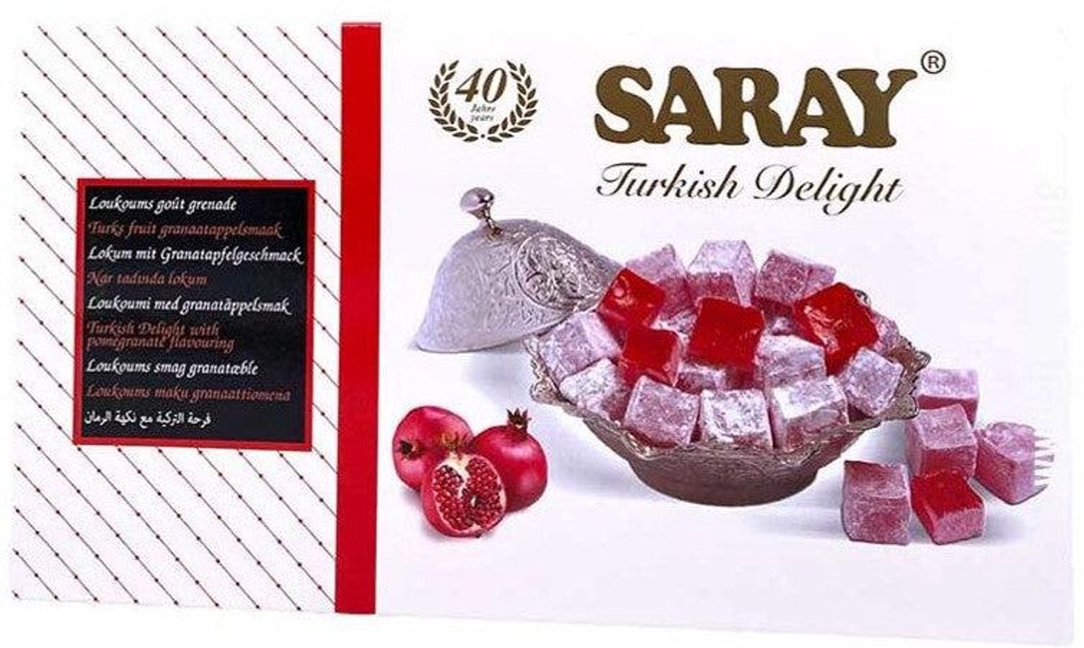Saray Granaatappel Turk Fruit 400 g | Traditionele Turkse Delight | Fruitige Smaak & Premium Kwaliteit - Nar Tadında Lokum | Geleneksel Türk Lokumu | Meyvemsi Lezzet & Premium Kalite - Pomegranate Turkish Delight 400 g | Traditional Turkish Sweet