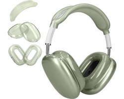 kwmobile 3-in-1 Hoofdtelefoonhoes voor Apple AirPods Max / AirPods Max 2 Hoesje - 360° TPU-hoes voor hoofdtelefoon - transparant / groen