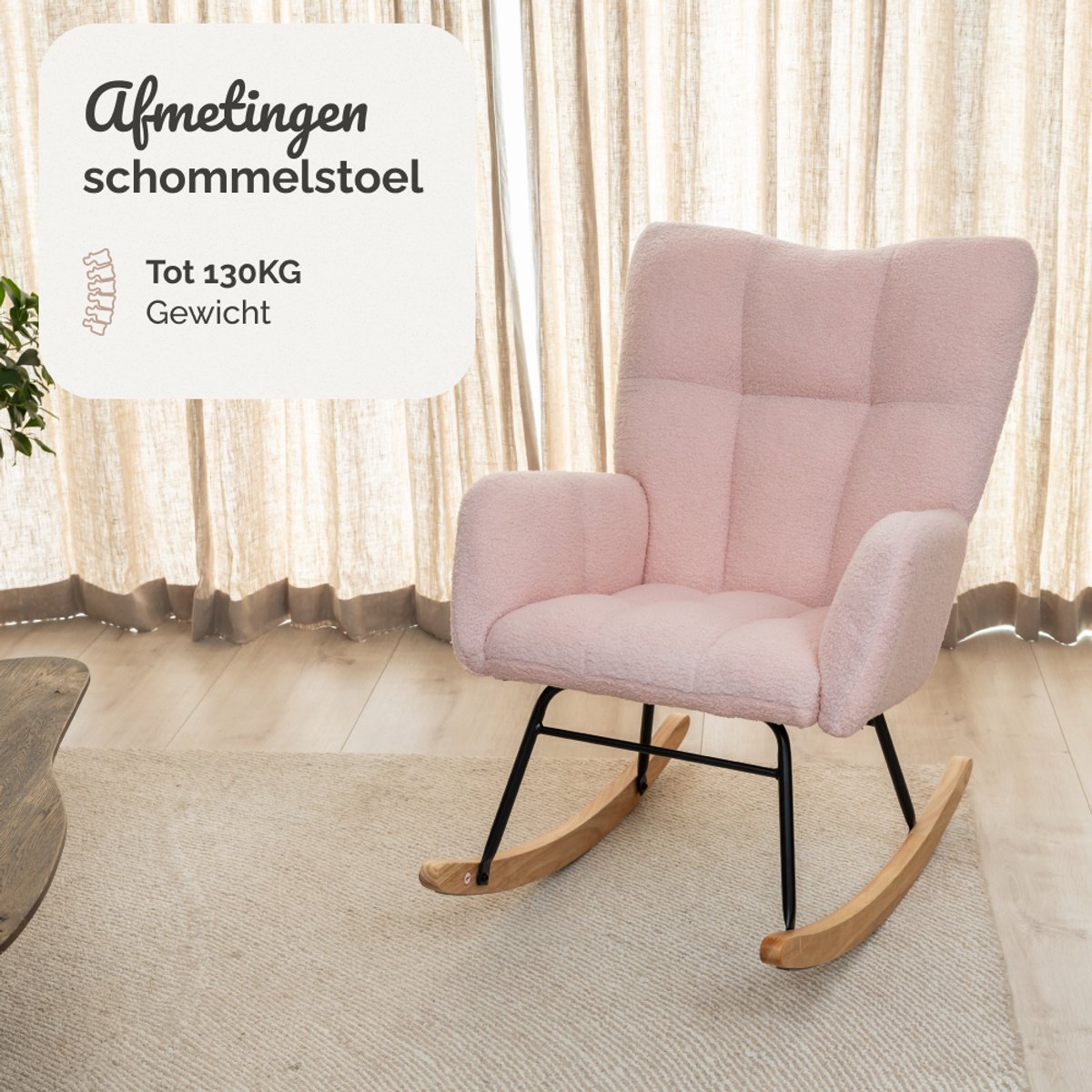 SITTT Schommelstoel - Relaxstoel babykamer - Fauteuil - Voedingsstoel - Licht Roze — afbeelding 8