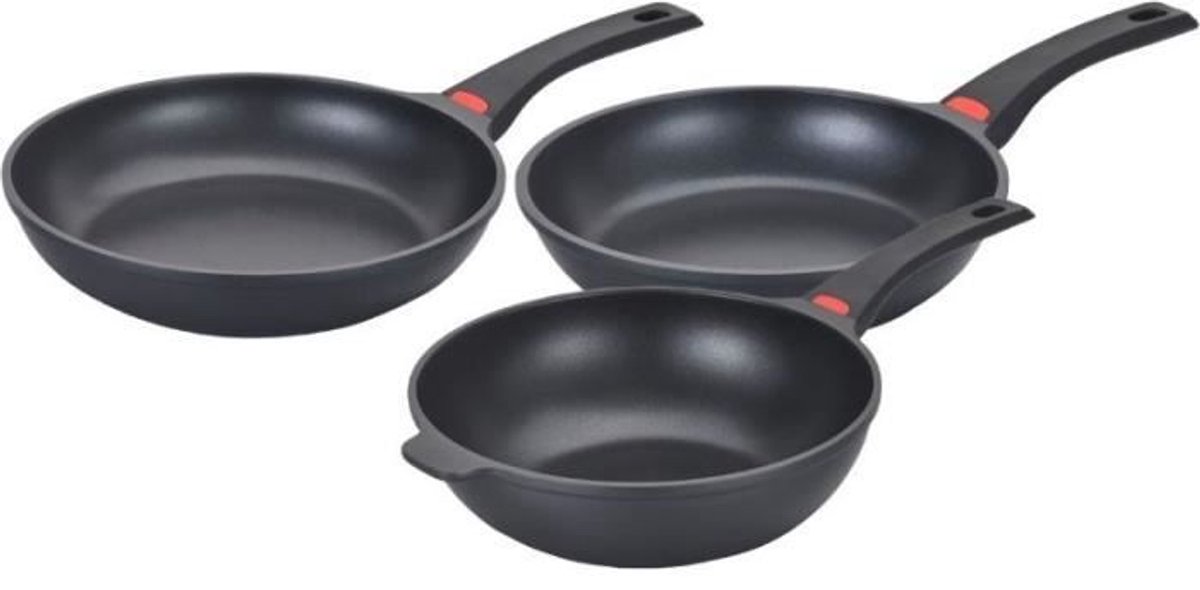 Set van 3 koekenpannen - Alle kookplaten inclusief inductie - Baumalu - Gegoten aluminium - Antiaanbaklaag - 3 stuks - Zwart