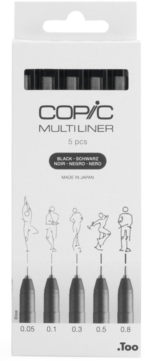 COPIC Fineliner set zwart, 5 stuks met verschillende lijnbreedtes