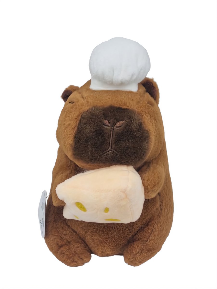 Happy Trendz® | Capibara Knuffel 20 cm | Met Mutsje & Stukje Kaas | Super Zacht Pluche | Cute