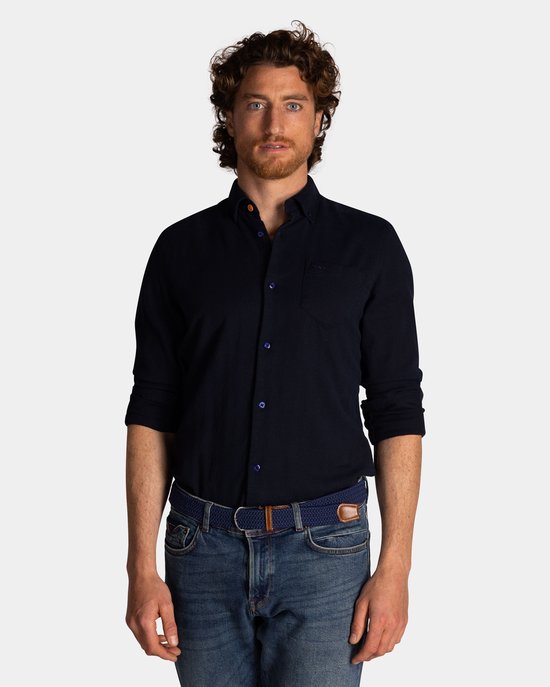 NZA - Blauwe katoenen stretch overhemd