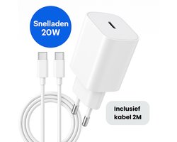 Xtronic – 20W USB-C Snellader – Geschikt voor iPhone 17/16/15/14 en iPad – 2 Meter USB-C naar USB-C Oplaadstekker – Ook voor alle Type-C toestellen