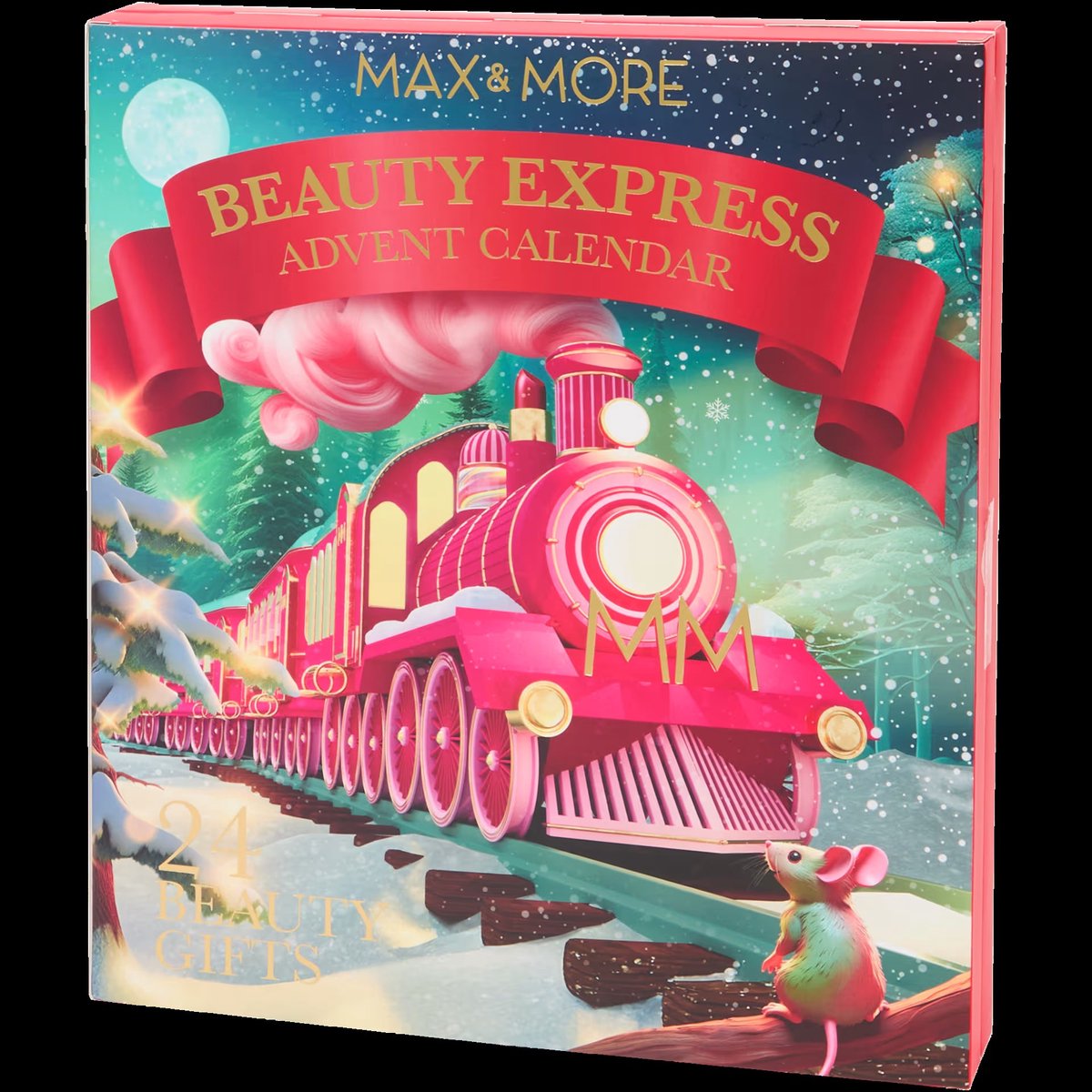 Vegan make-up adventskalender in blauwe verpakking van Max&More voor Kerst.