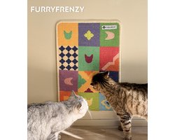 FurryFrenzy™ Cat Wall Art Scratcher Pad (Colourful Grids) - Space Saving / All Visual Colours for Cats / Durable Long Lasting Brazilian Sisal / No Nail Needed / KerstCadeau Christmas Gift / Planche Murale Chat / 60 x 40 cm