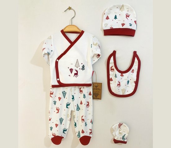 Noël - Cerf - Ensemble de vêtements 5 pièces pour nouveau- Bébé garçon - Ensemble de vêtements pour nouveau-né - Ensemble nouveau-né - Vêtements de bébé - Cadeau de fête prénatale - Cadeau de maternité