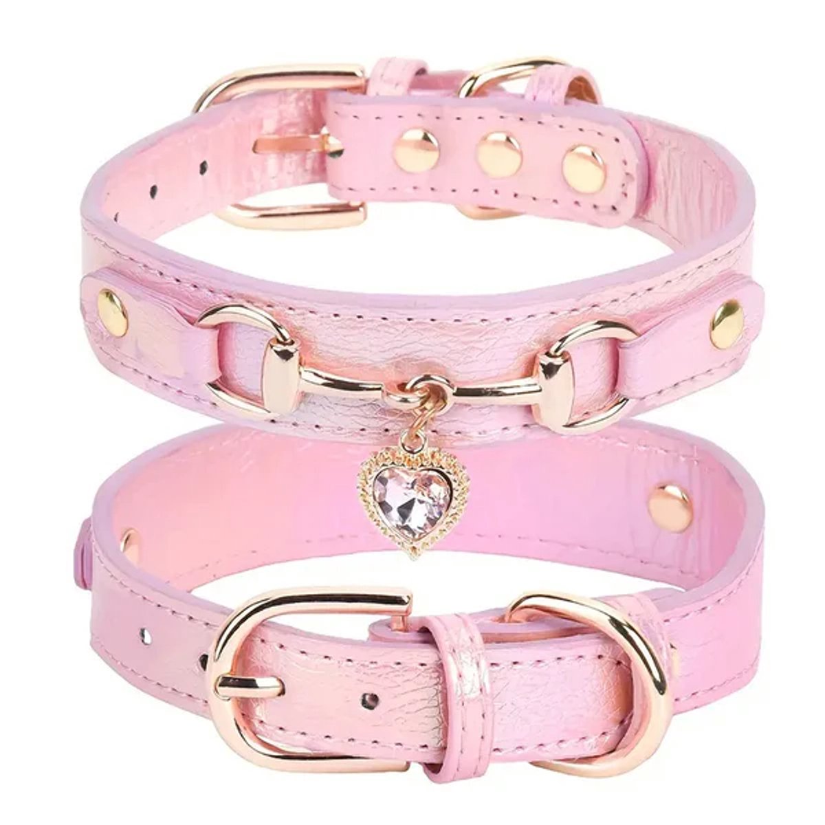 Leren Hondenhalsband Roze | Roze Hondenhalsband met diamant | Luxe Hondenhalsband Maat S | Halsband Bella Azure | Roze | Petshop Seven®