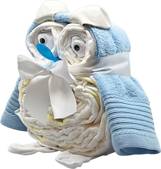 De Zoetebekjes - Pampertaart - Luiertaart - Kraamcadeau - De Uiltjesknapper - Lichtblauw