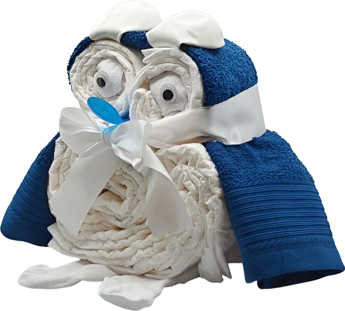 De Zoetebekjes® - Luiertaart - Pampertaart - Kraamcadeau - Uiltjesknapper - Marine Blauw