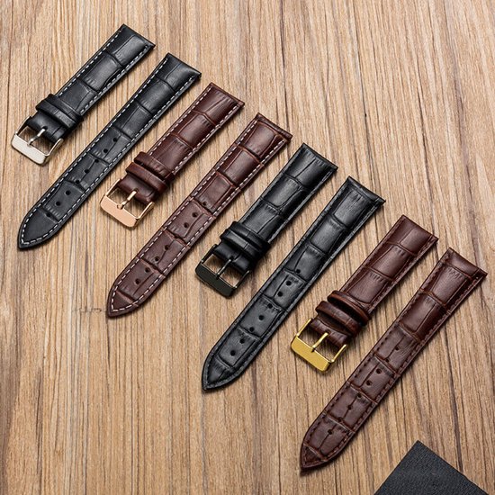 Bracelet universel en cuir véritable 20 mm - Marron foncé, une pièce