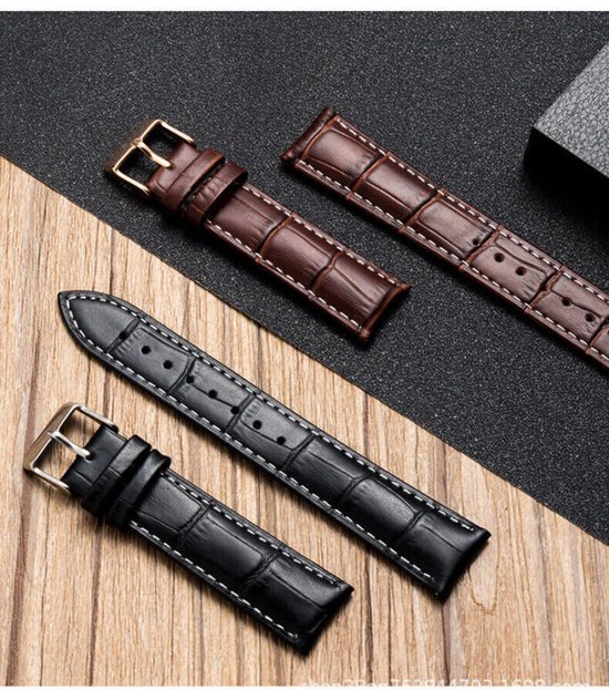 Bracelet universel en cuir véritable 20 mm - Marron foncé, une pièce