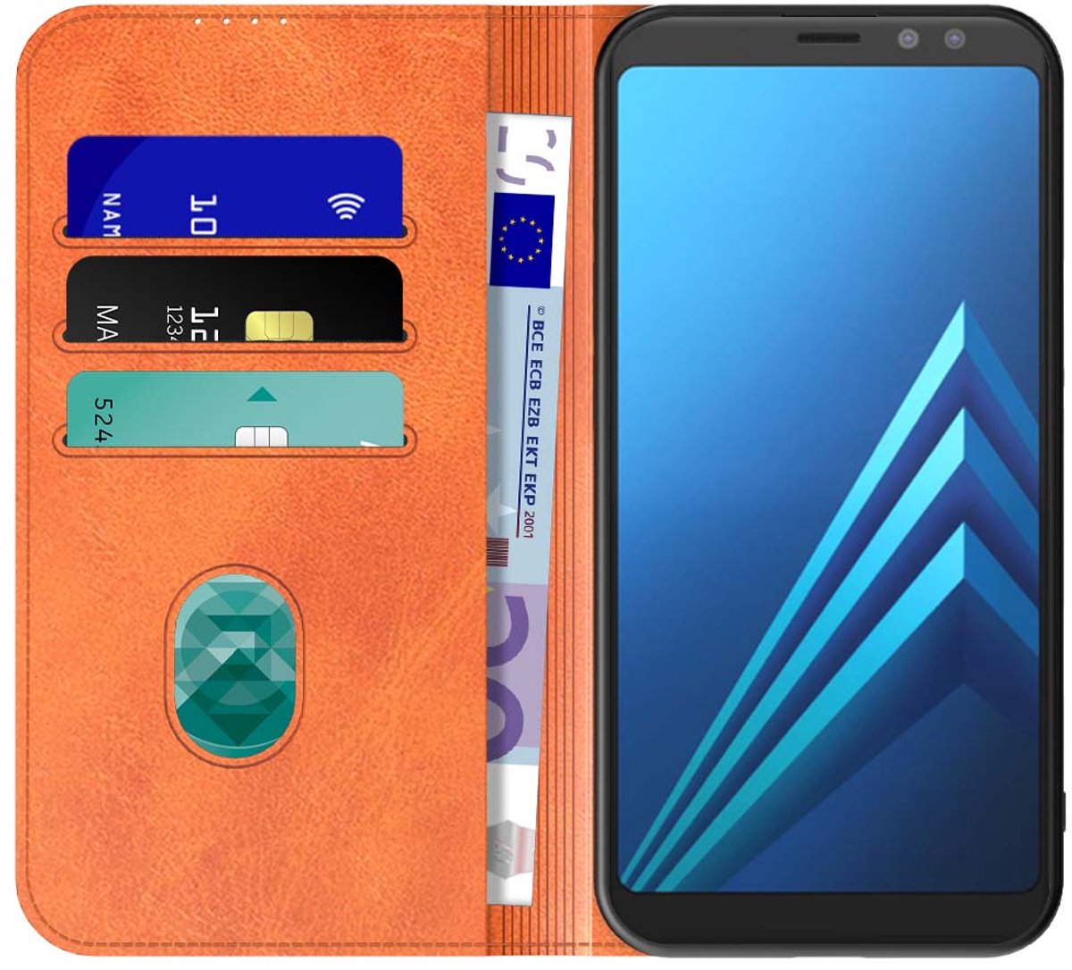 Geschikt voor Samsung Galaxy A8 (2018) Telefoonhoesje Bruin Kunstleer Met Magnetische Sluiting - Portemonnee BookCase Met Pasjeshouder - ProtX