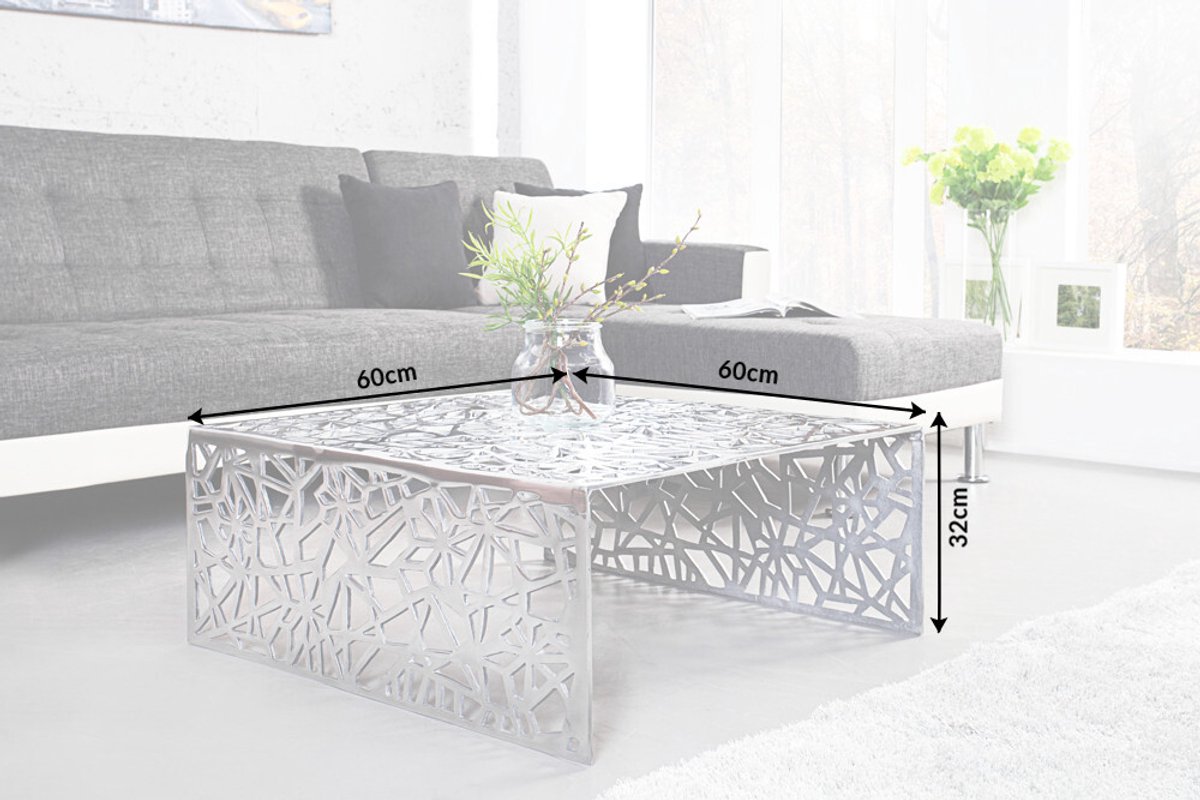 Handgemaakte salontafel ABSTRACT 60cm aluminium zilverkleurig in Gap design - 35722