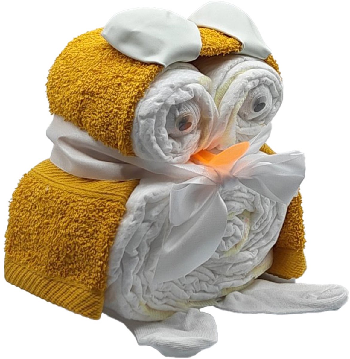 De Zoetebekjes® - Luiertaart - Pampertaart - Kraamcadeau - De Uiltjesknapper - Geel