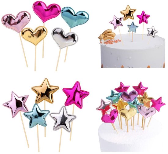 Foto: Taartdecoraties 100 stuks pu en bamboe gemengde kleuren