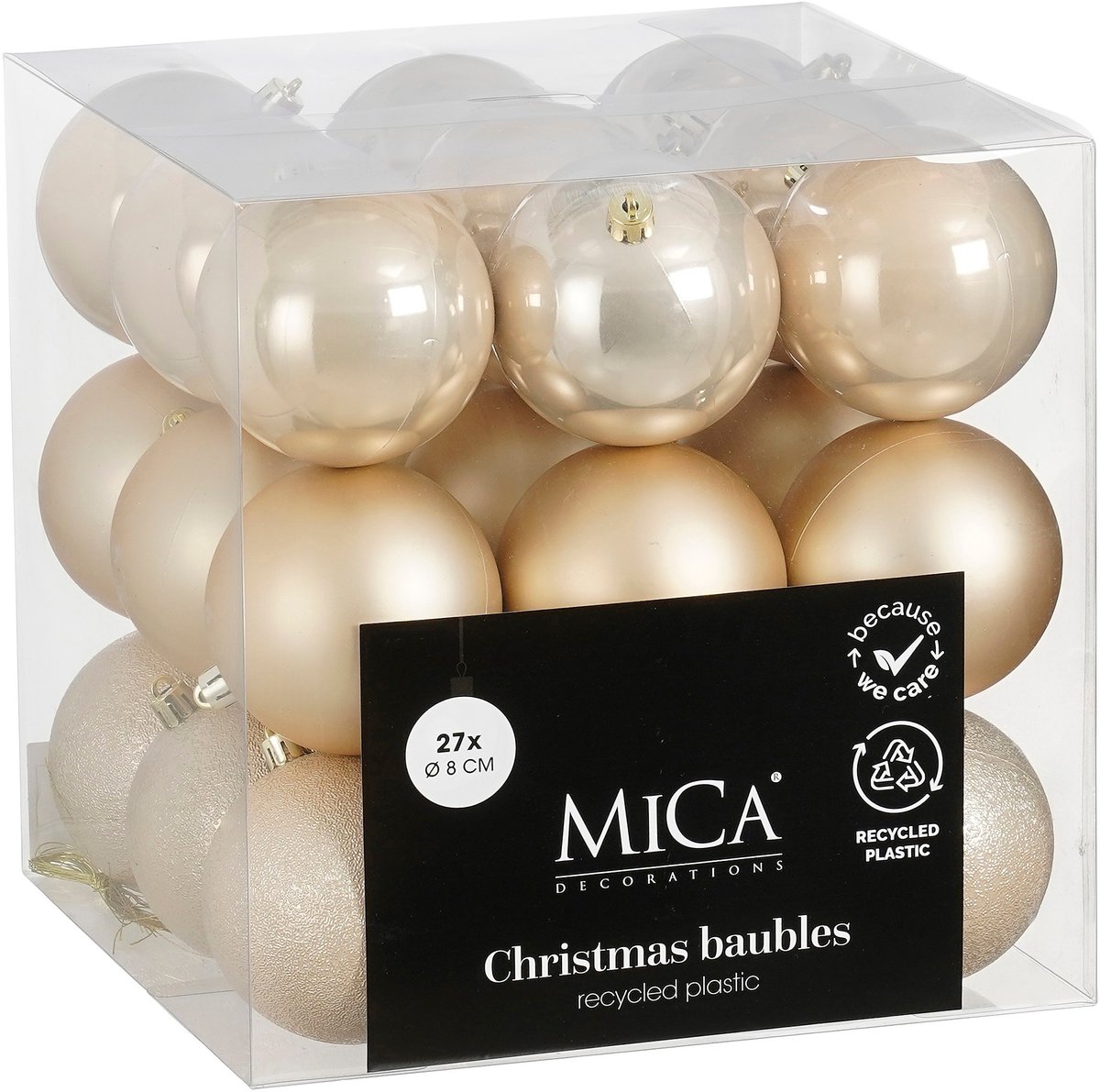 Mica Decorations Kerstballen Onbreekbaar 8 cm 27 Stuks Crème
