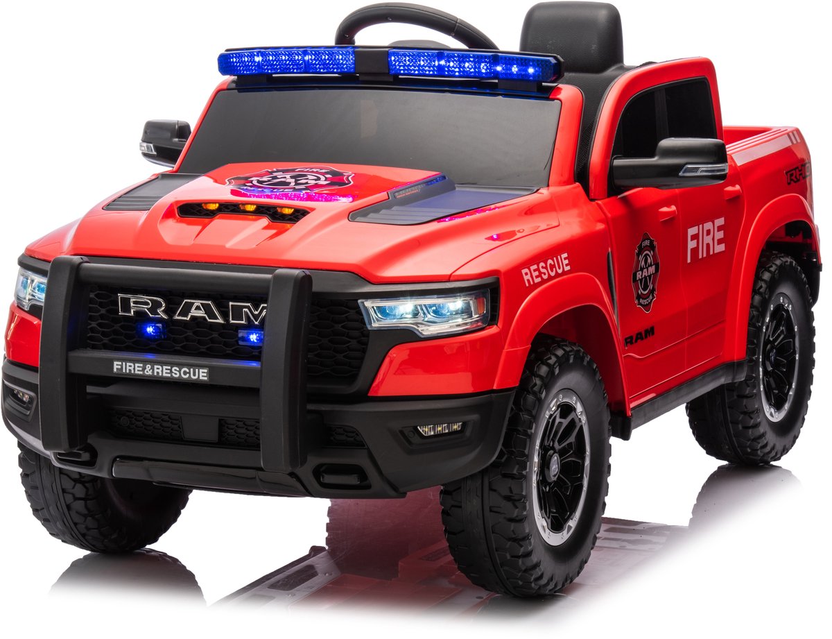 Voiture électrique Enfant RAM 12V - Télécommande 2,4 GHz - 2 Moteurs, Klaxon, LED - Pour 1 à 4 Ans (Camion De Pompiers)