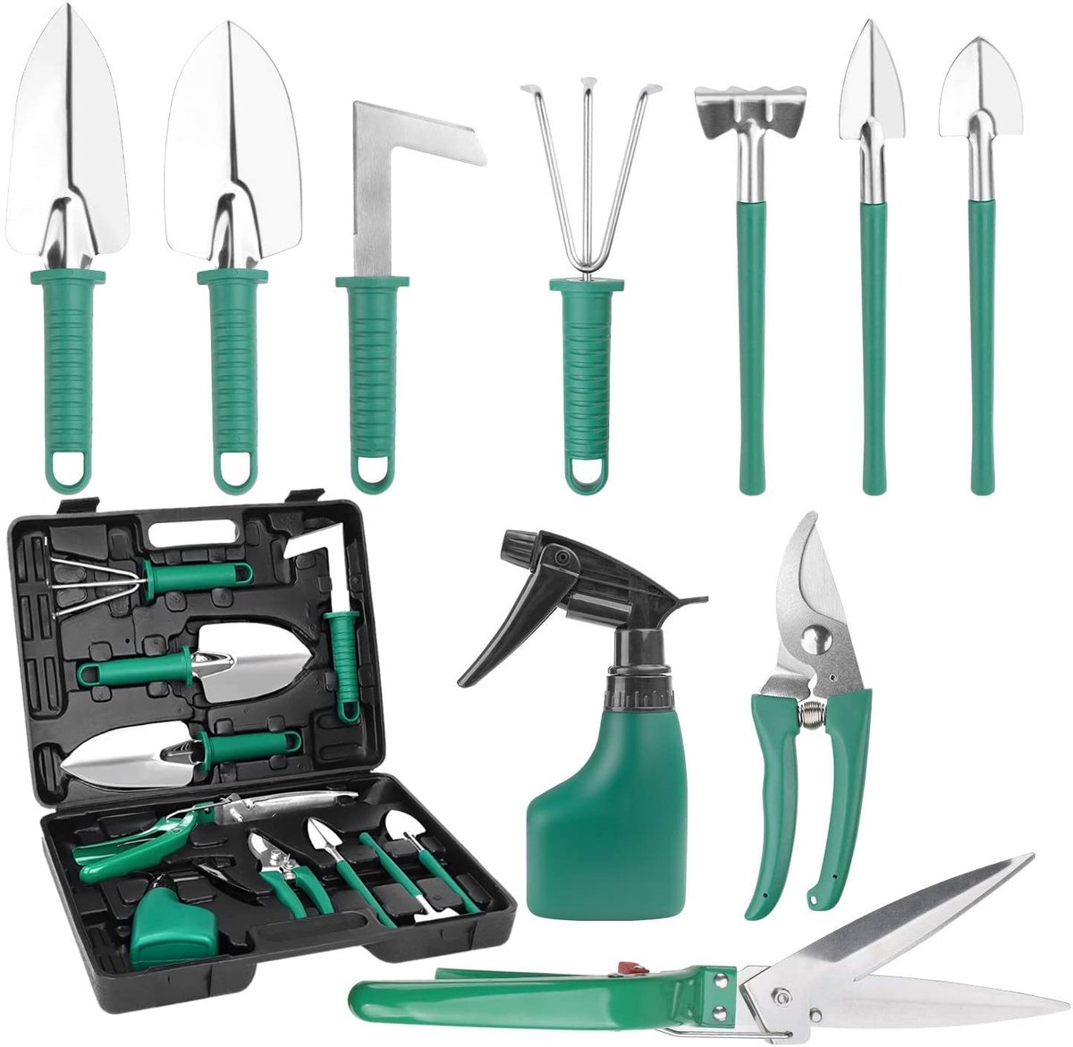 10-delige Tuingereedschapset - Roestvrij staal - Ergonomische handgreep - Voor tuinieren - 37cm x 28cm