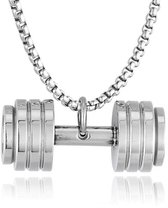 Collier avec haltère. Pendentif en forme d'haltère de fitness. Collier doré 60 cm avec pendentif fitness. Livré dans un emballage de luxe.
