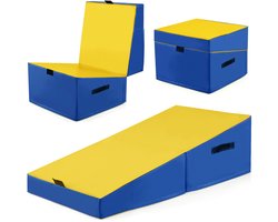 COSTWAY Schuine gymnastiekmat, wigvormige zachte vloermat, inklapbaar, 2-in-1 turnmat met draaggreep, sportmat, fitnessmat voor kinderen, voor thuis, gym