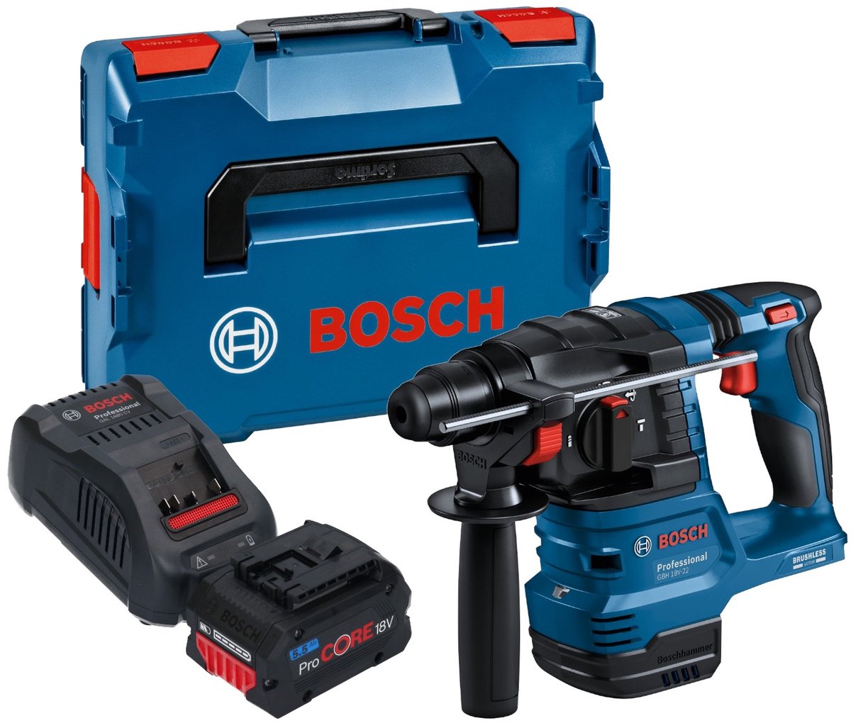 Bosch GBH 18V-22 Professional accuboormachine 18 V 1,9 J SDS Plus Brushless + 1x ProCORE accu 5,5 Ah + oplader + L-Boxx